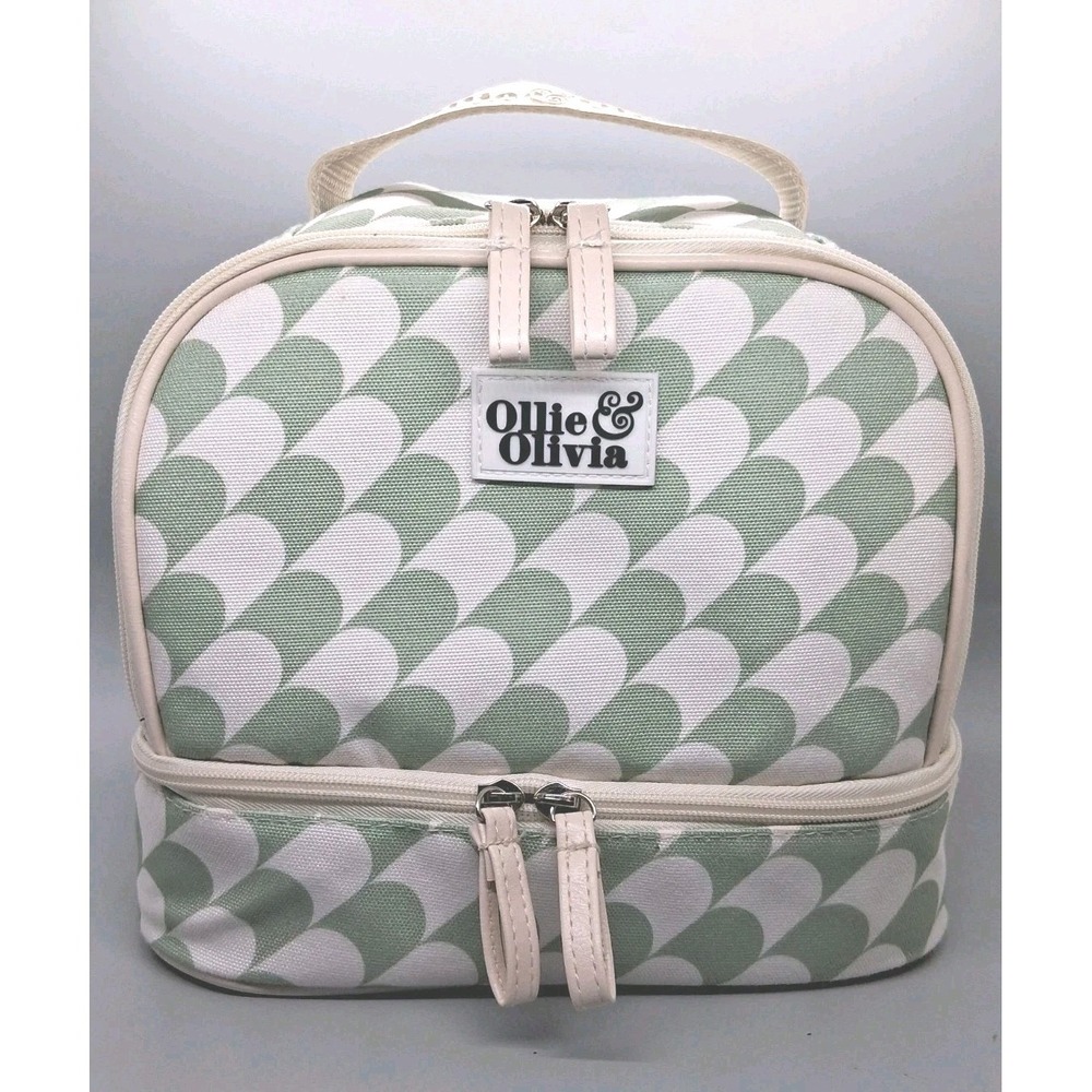Ollie & Olivia Insulated Lunch Bag Ivory Green Geometric Lunch Box Cooler Tote